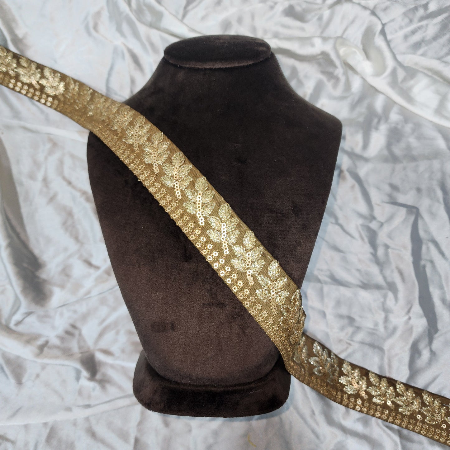 Elegant Gold Zari and Sequin Lace Trim