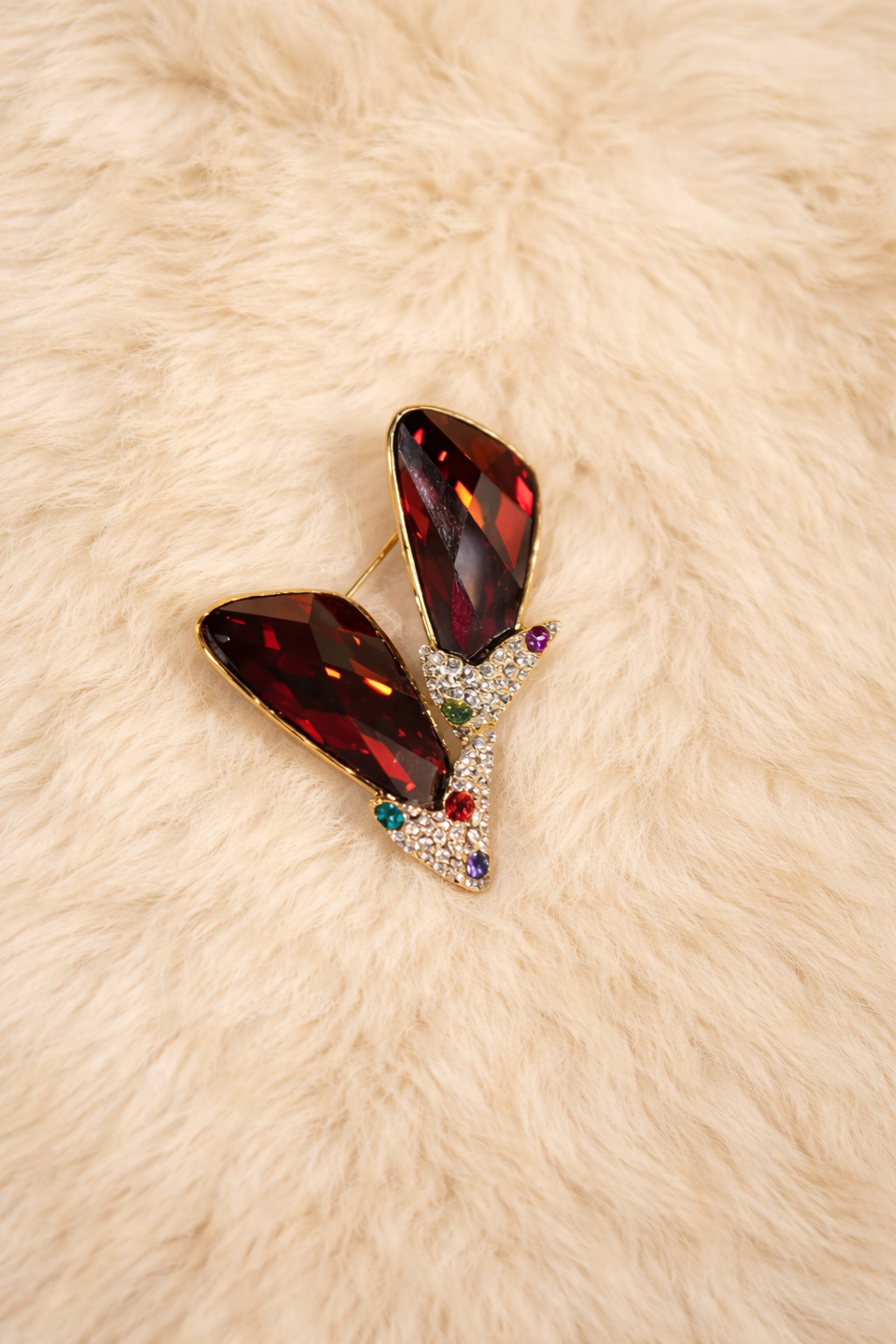 Red Color Shiny Crystal Work Fancy Designer Brooch with back pin