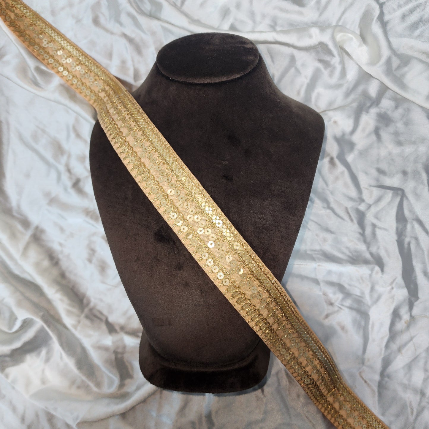 Peach and Gold Zari Sequin Embroidered Lace