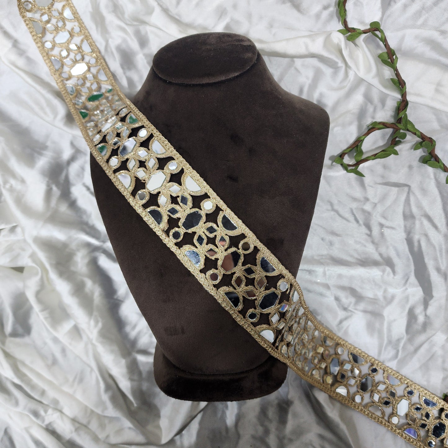 Traditional Style Golden Zari Mirror Work Border Lace