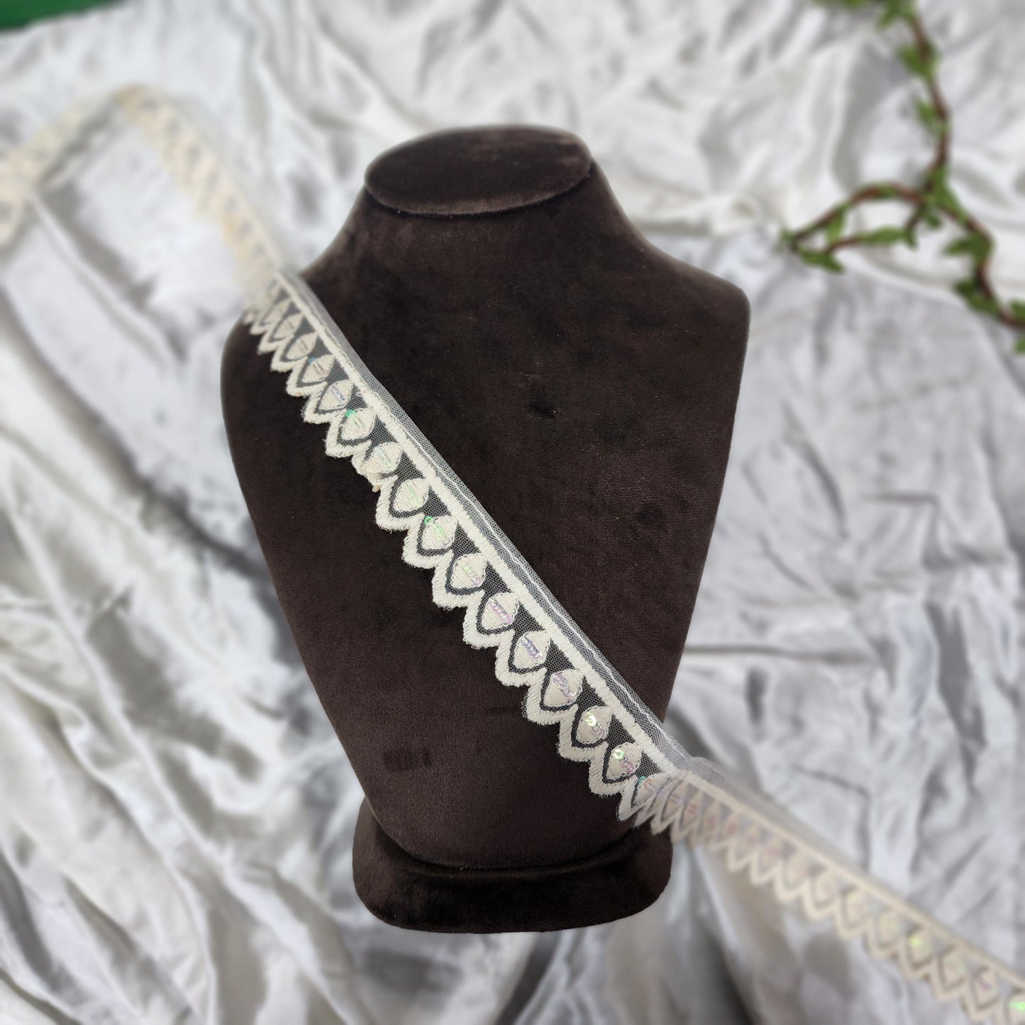 Lucknowi Eye Pattern Embroidery Lace with Sequins