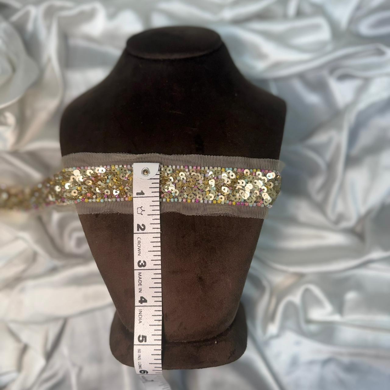 Champagne Gold Sequin Net Lace Border