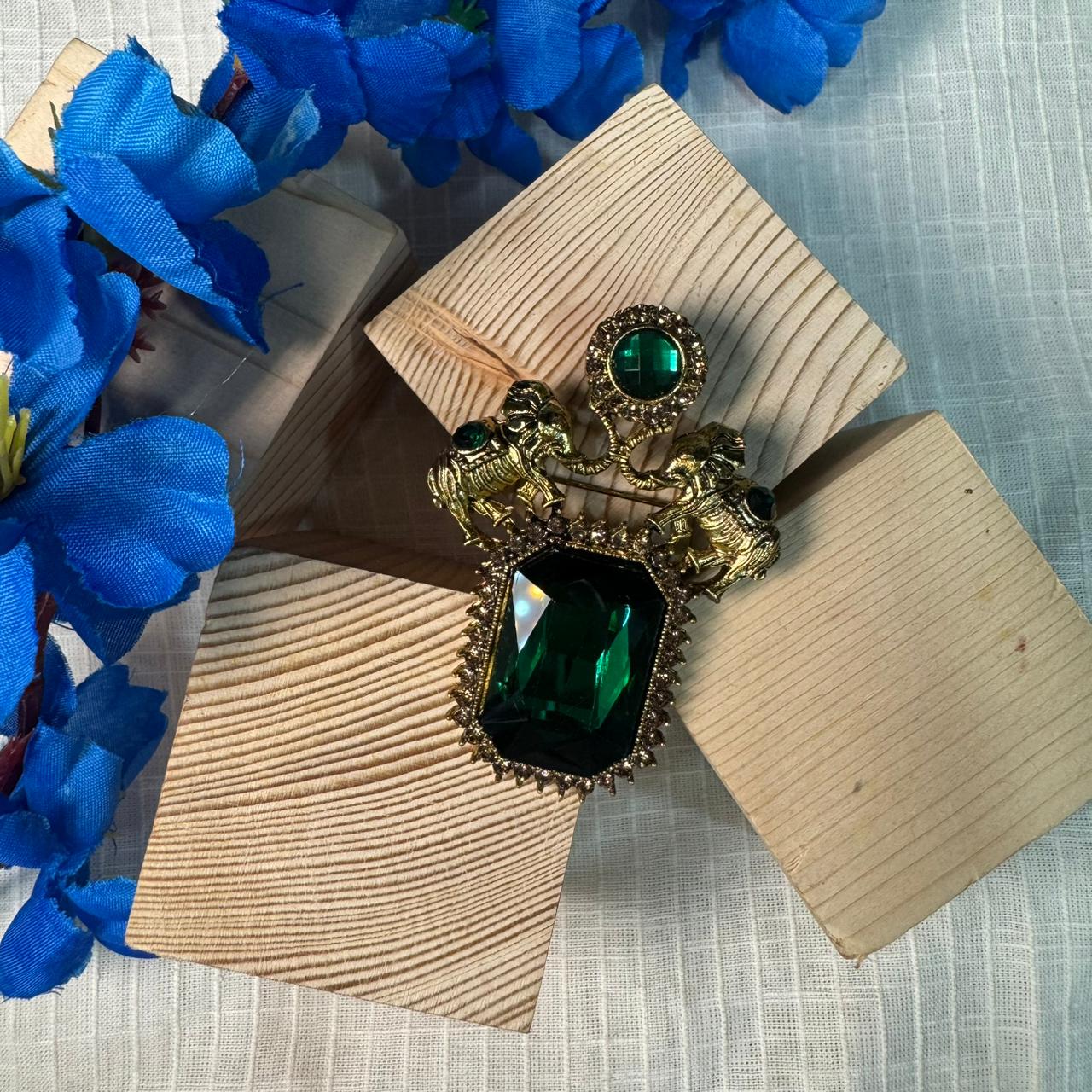 Premium Golden Elephant Stonework Brooch