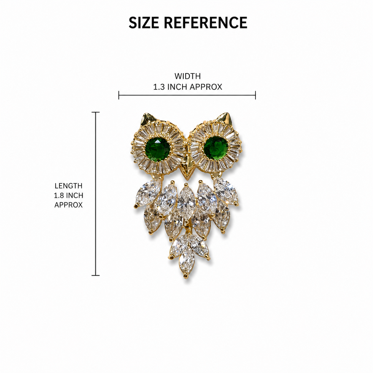 Gold Tone Owl Brooch with Green Crystal Eyes & Clear Stones