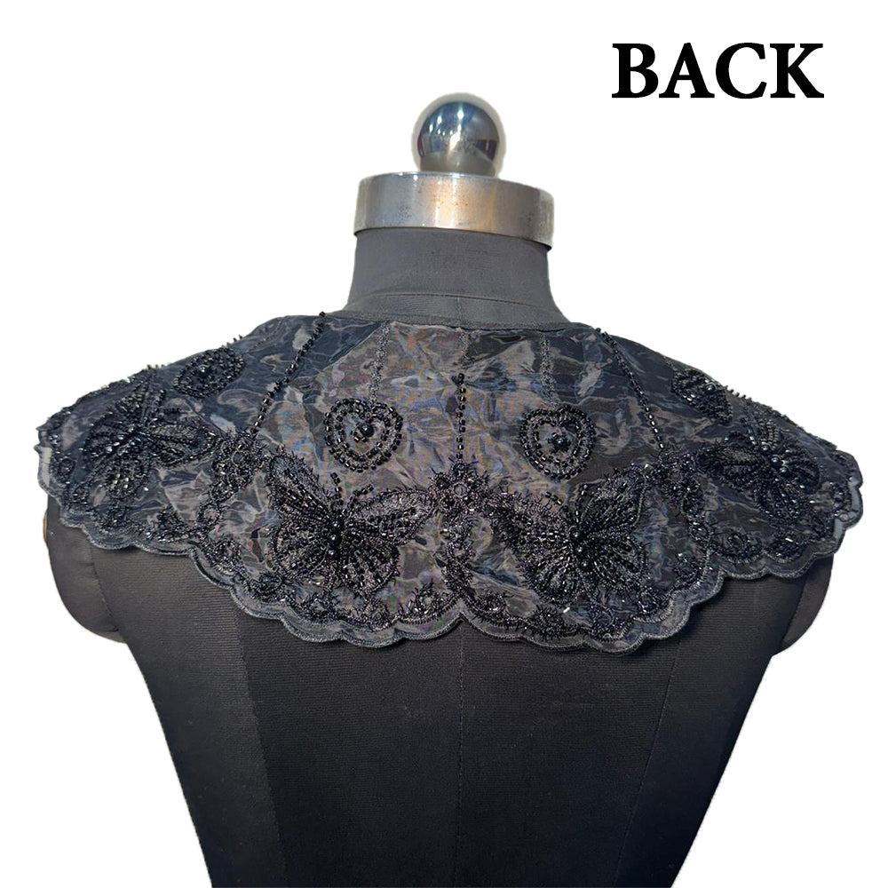 Butterfly Design Black Color Organza Base Cape