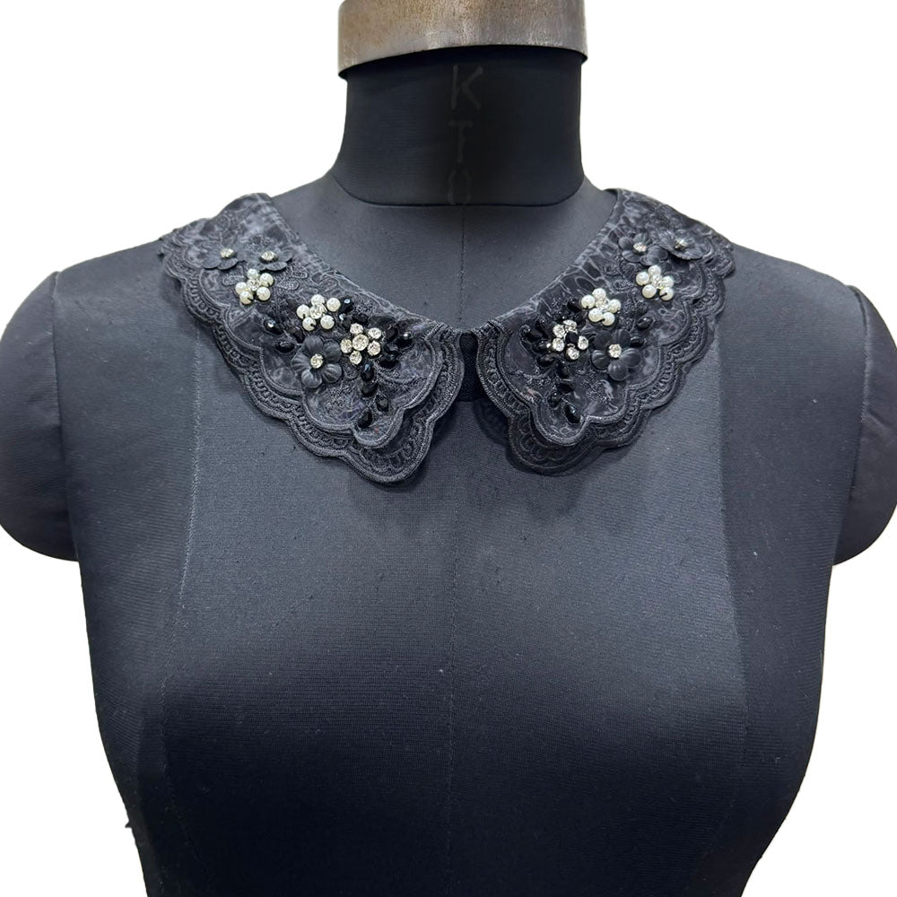Premium Black Lace Collar with Pearl & Stonework