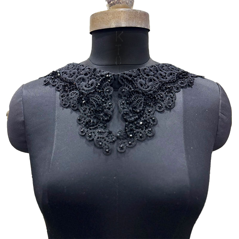 Elegant Cutwork Pearl & Bead Collar