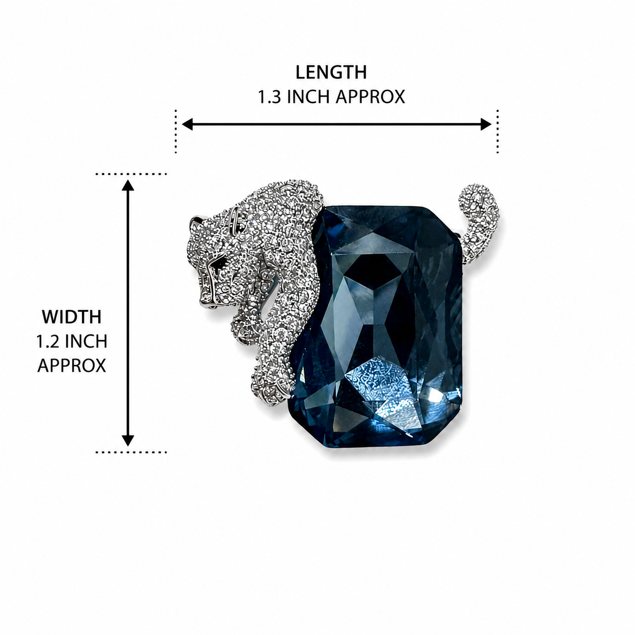 Panther Design Diamond Brooch with Rectangular Blue Gemstone