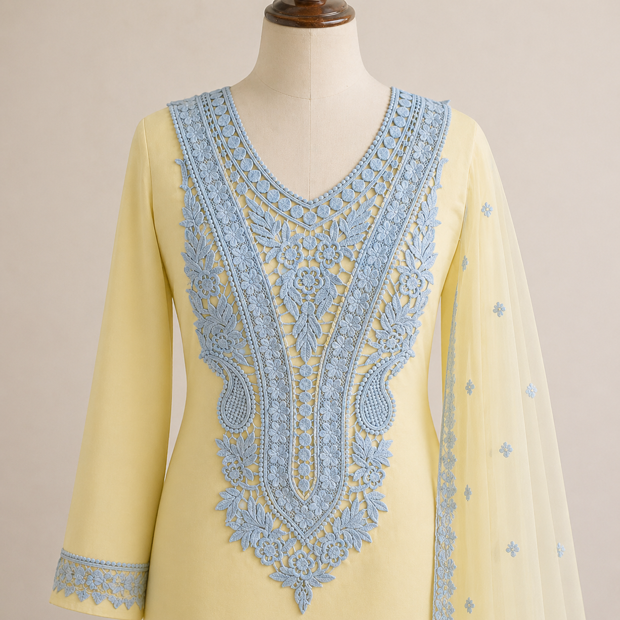 Off White Dyeable Neckline Patch Design-15