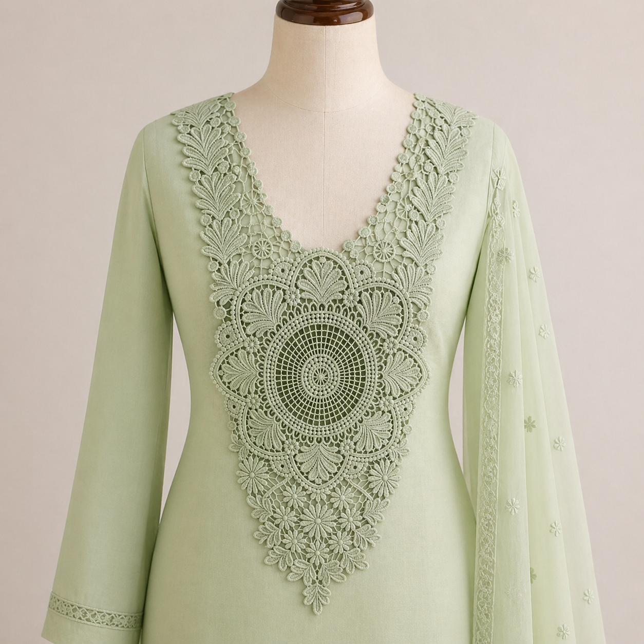 Off White Dyeable Neckline Patch Design-8