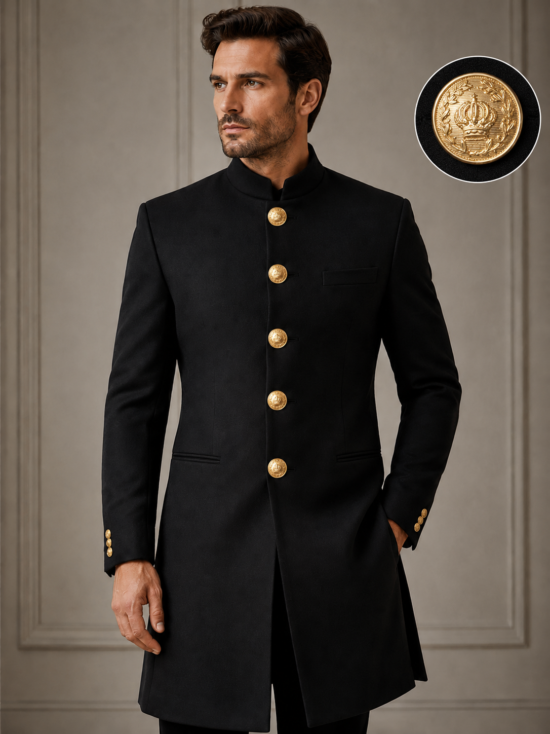 Matte Gold Crown Embossed Metal Coat Buttons