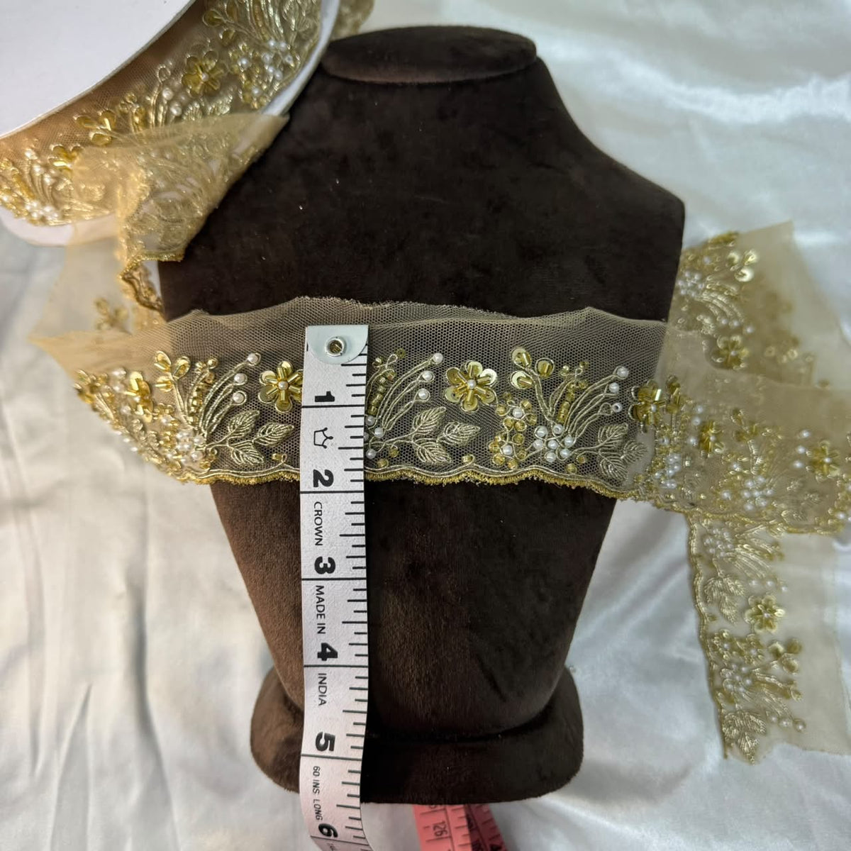 Gold Embellished Floral Motif Decorative Lace