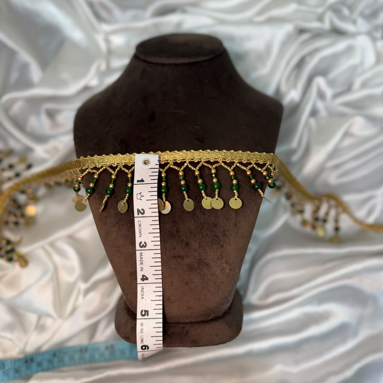Green Beaded Coin Tassel Lace Border