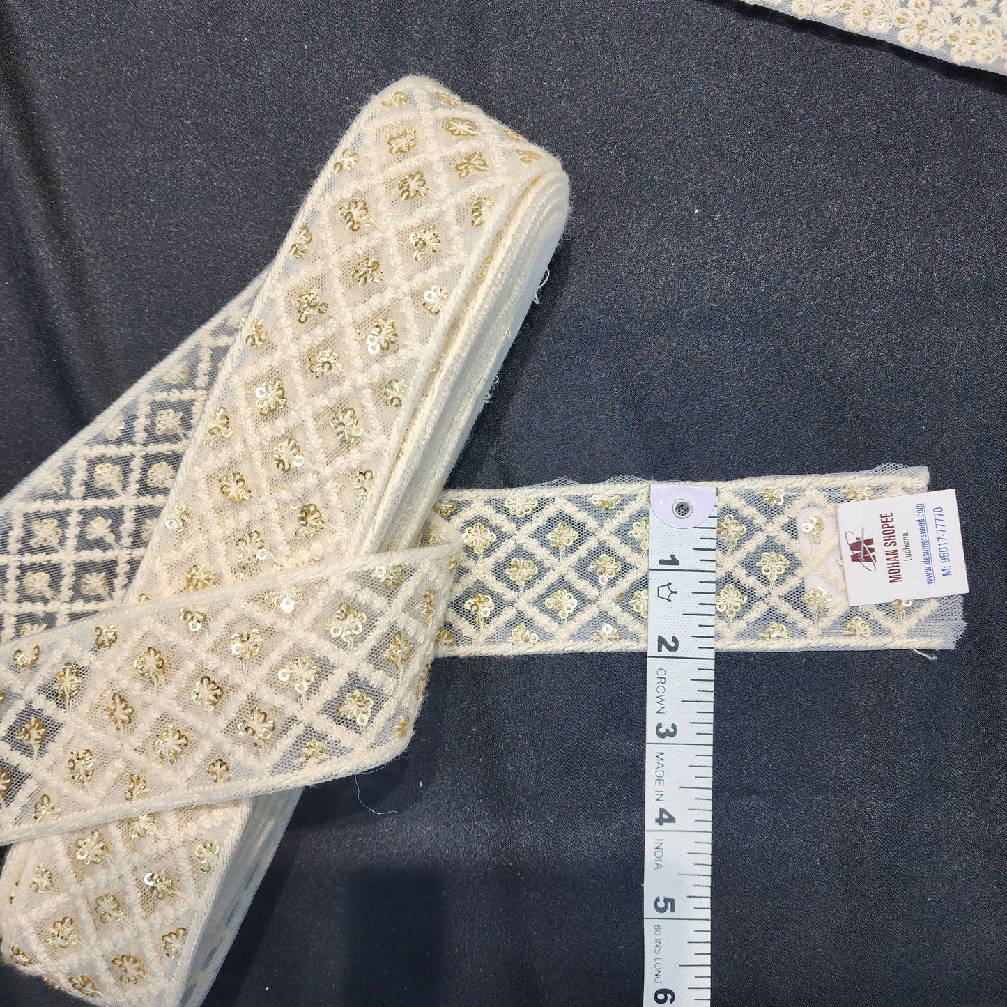 Off White Dyeable Lucknowi Laces with Floral Sequin work