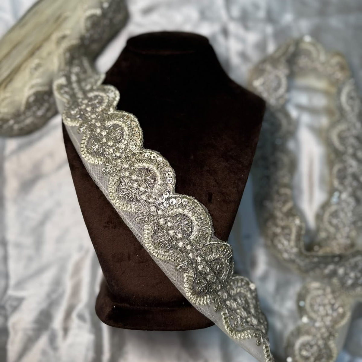 Designer Leaf & Floral Motif Embellished Lace