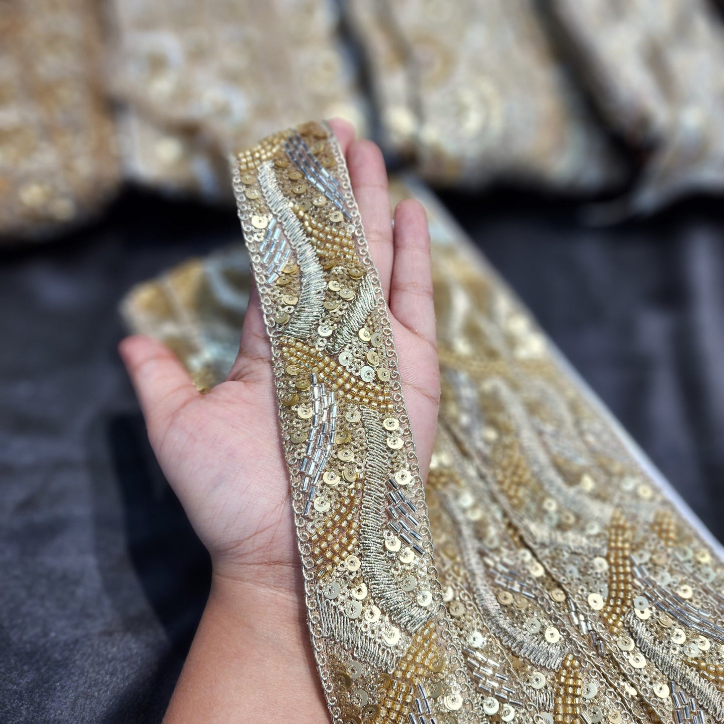 Machine work lace with sequins work and net base