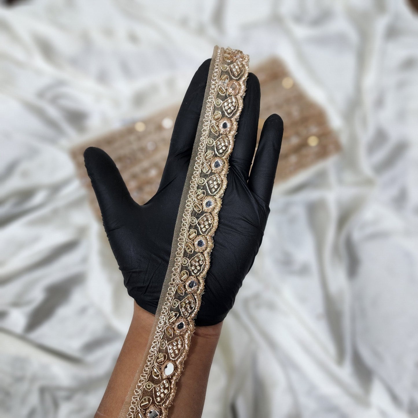 Rose Gold color Beads work Lace Border