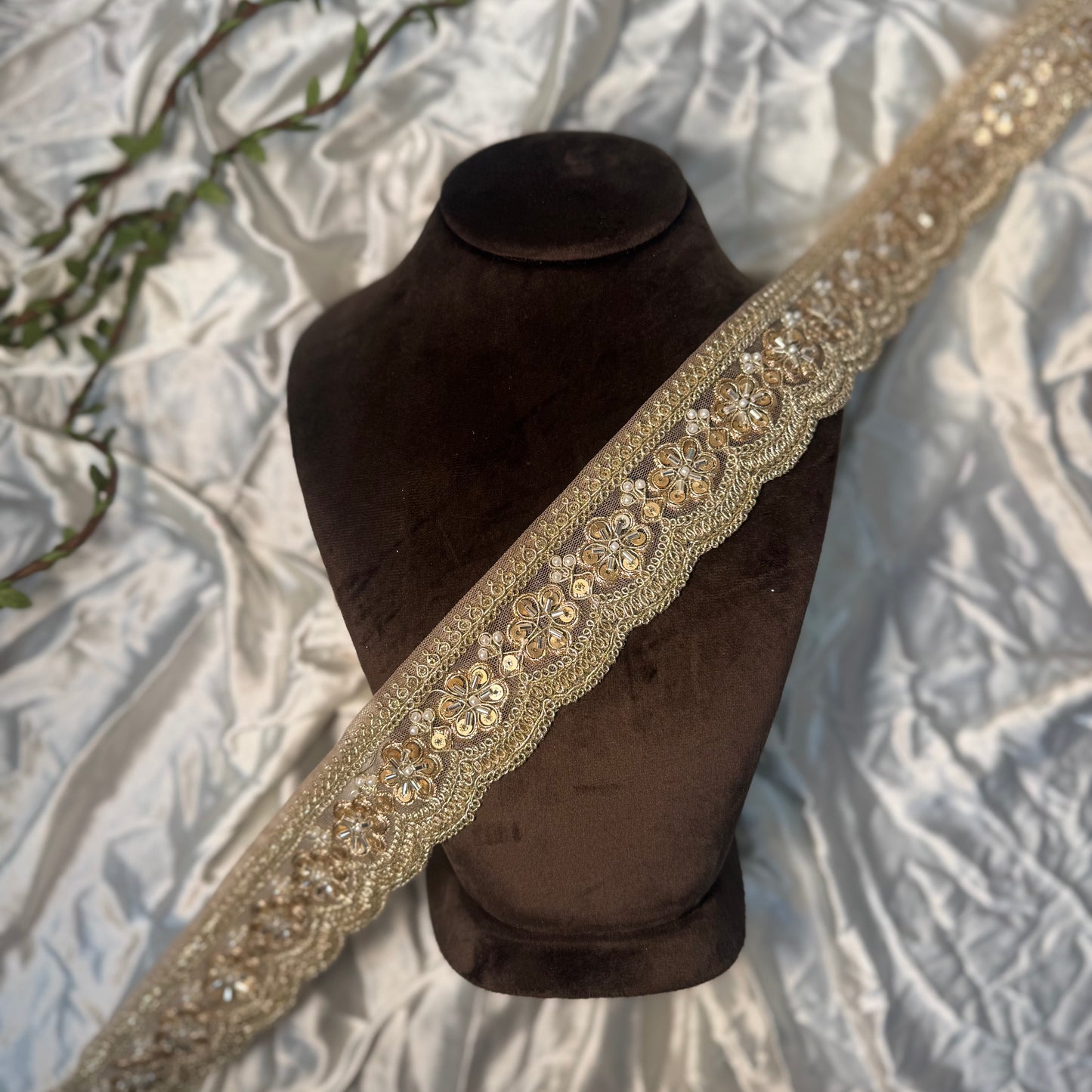 Rose Gold Cutwork Lace with Beads and Sequins work