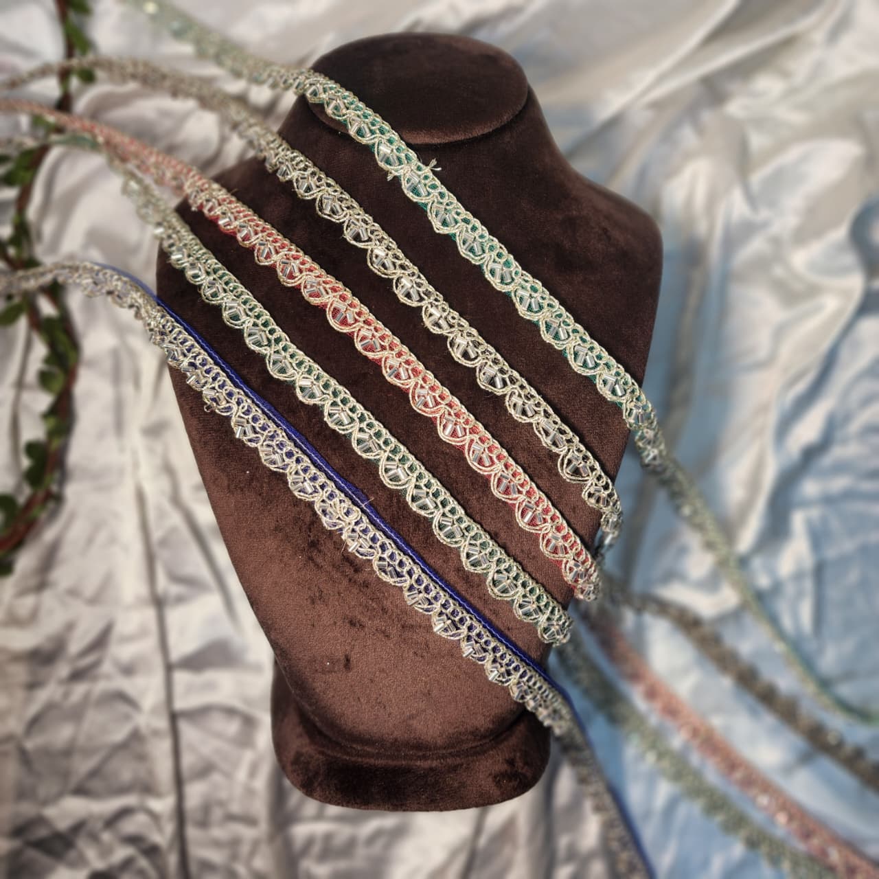 Colorful Beads Work Cutwork Lace
