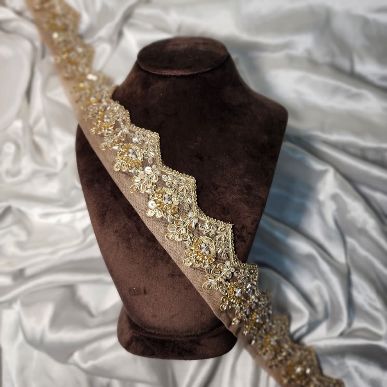 Embellished with shimmering cutdana beads Lace Border