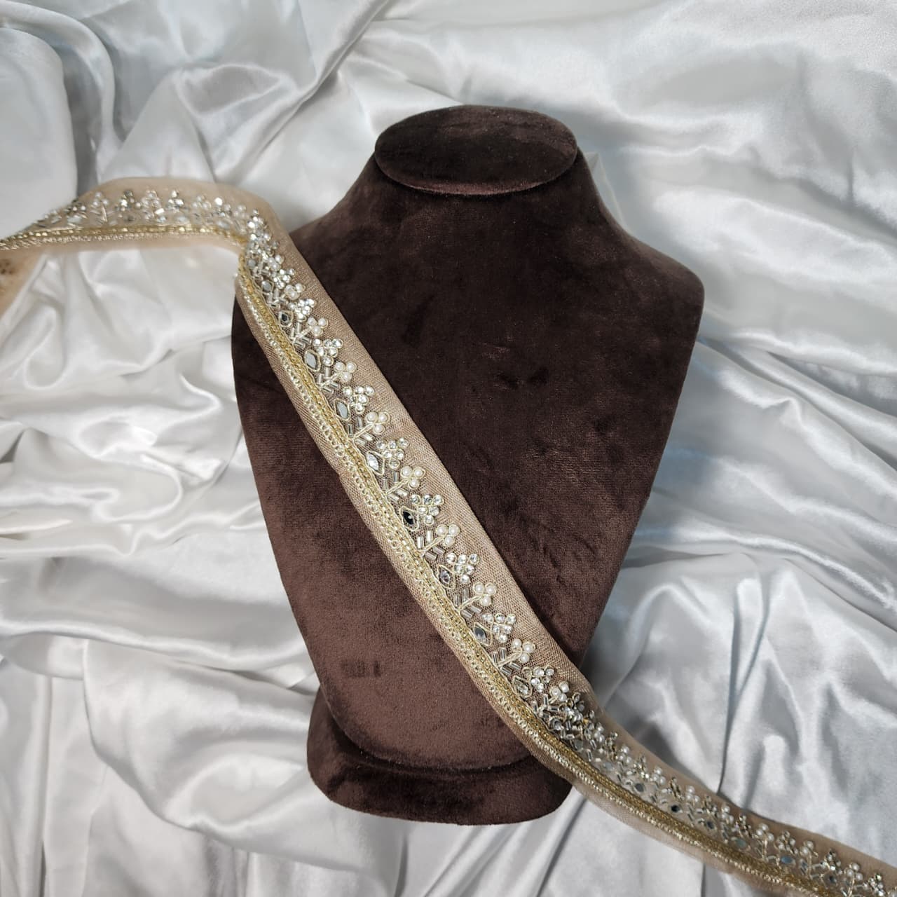 Golden Color Lace Border with Cutdana Beads
