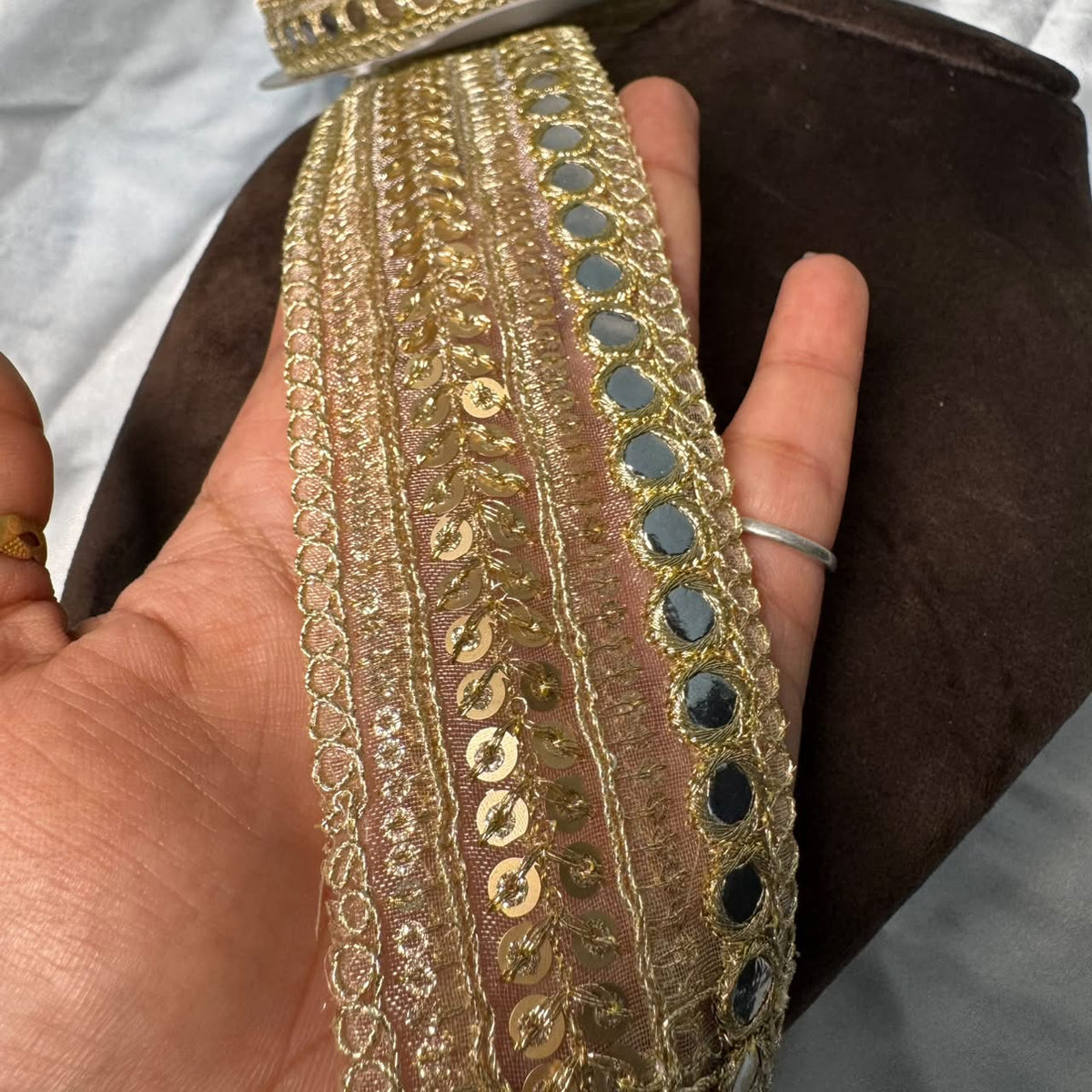 Antique Gold Sequence Work Embroidered Lace Border