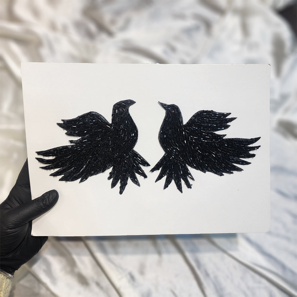 Black Color Nalki Work Bird Patch 2 pieces
