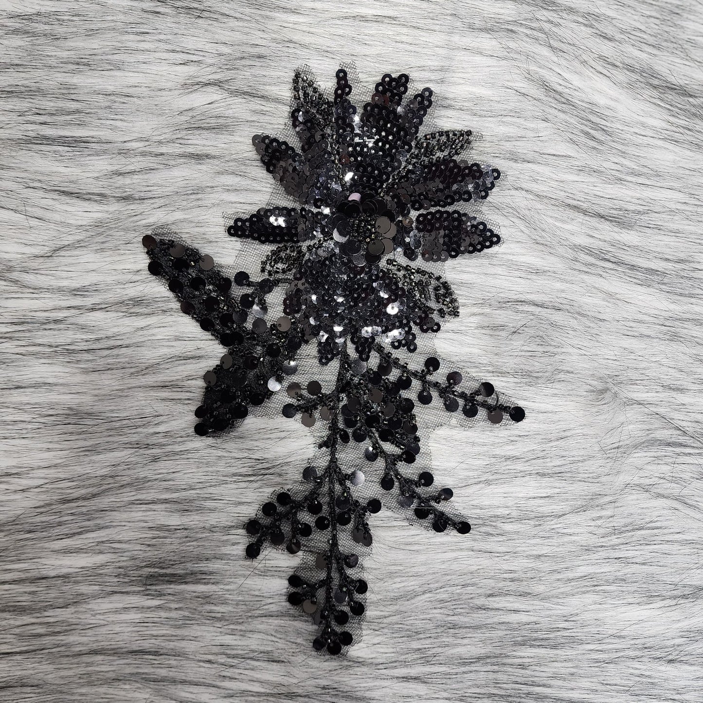 Black Net base Sequins work Floral Patch