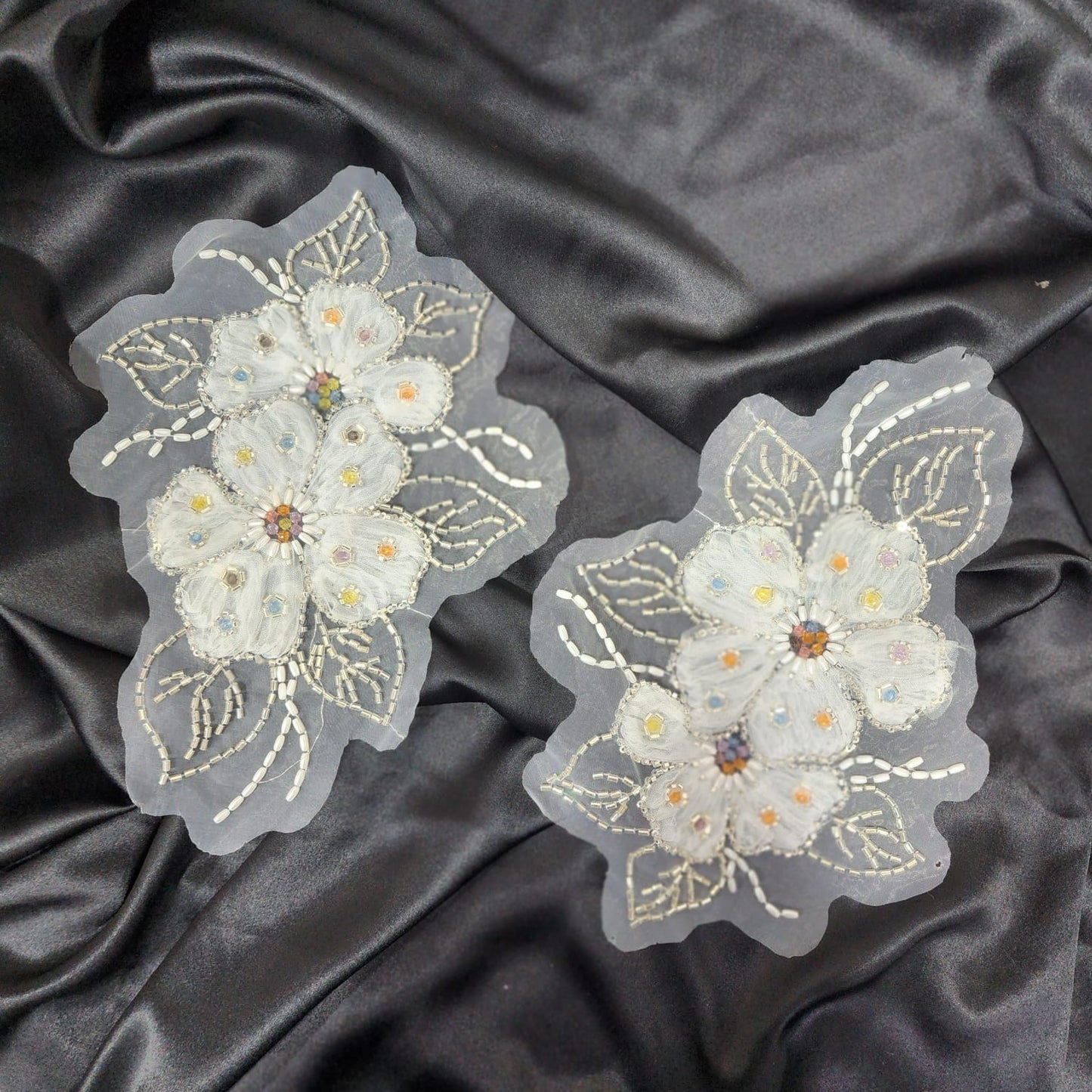 Beads and sequins work Floral organza base Patch