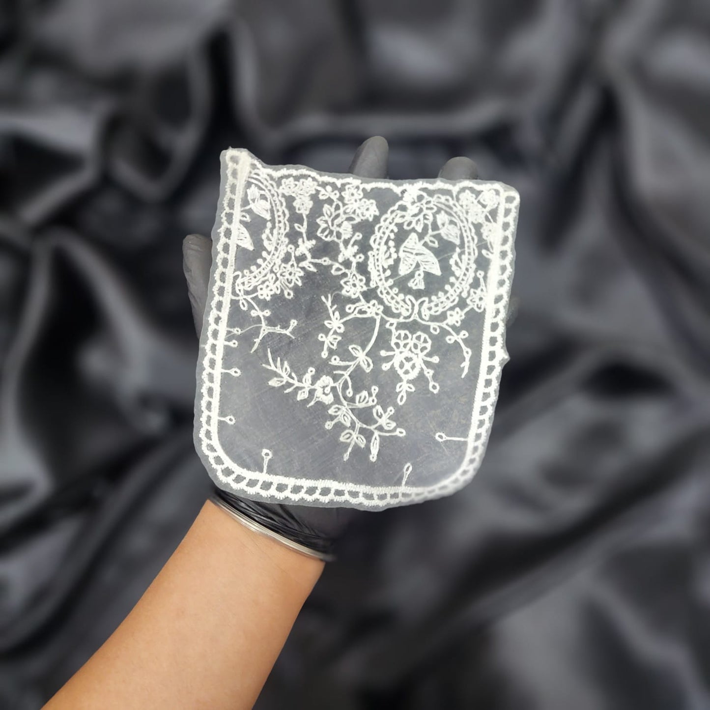 Set of 2 Pieces White Color Organza Base Pocket Patch