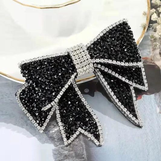 Black Silver Rhinestone Beaded Bow Patch Pack of 1 Piece