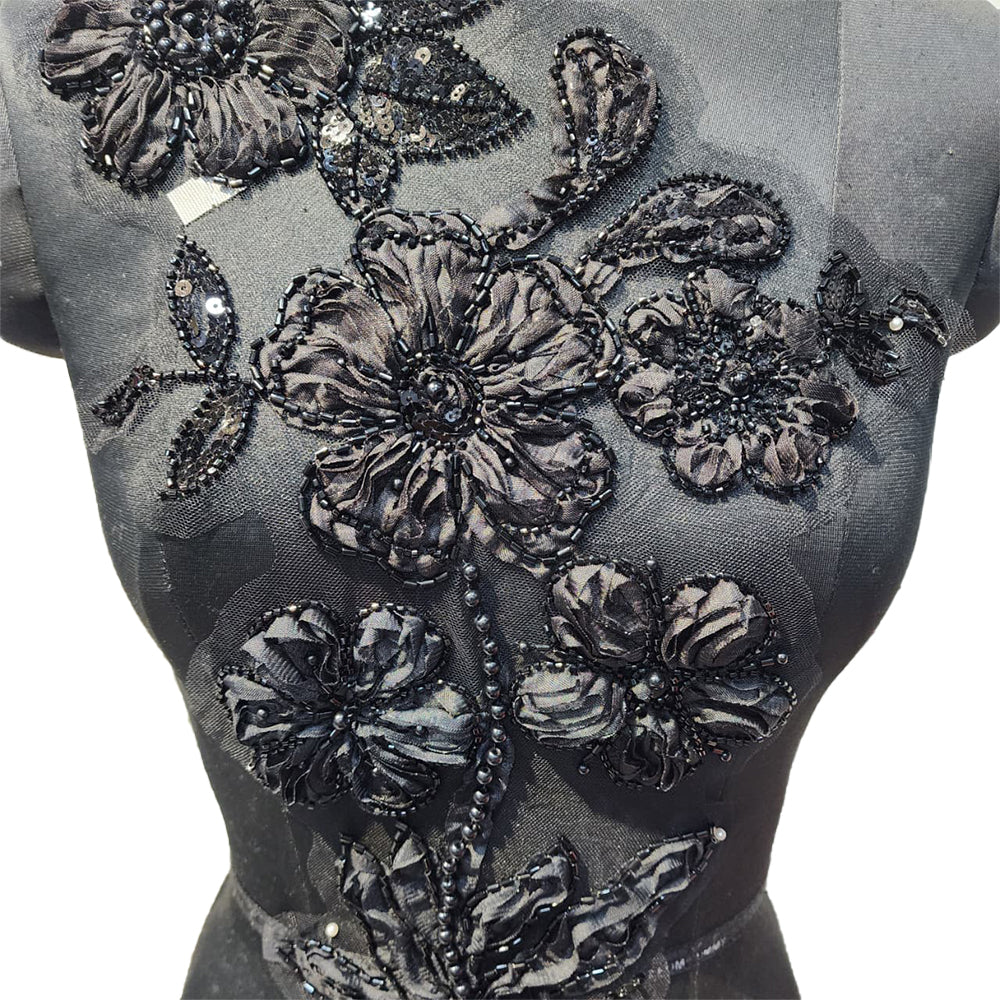 Beads and Sequins work Floral Net Base Patch