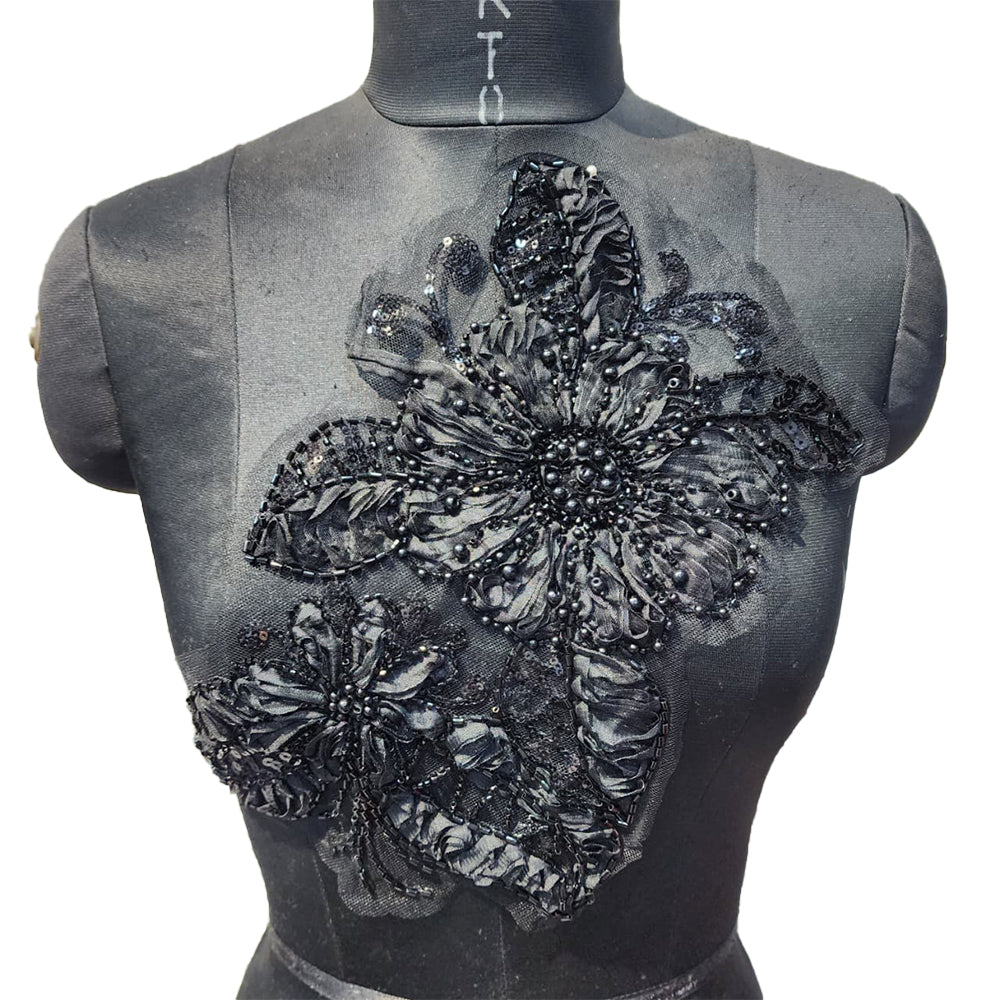 Beads and Pearl work Floral Net Base Patch