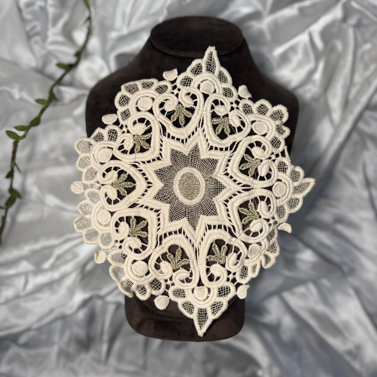 Off White Floral Round Cotton and Zari Patch