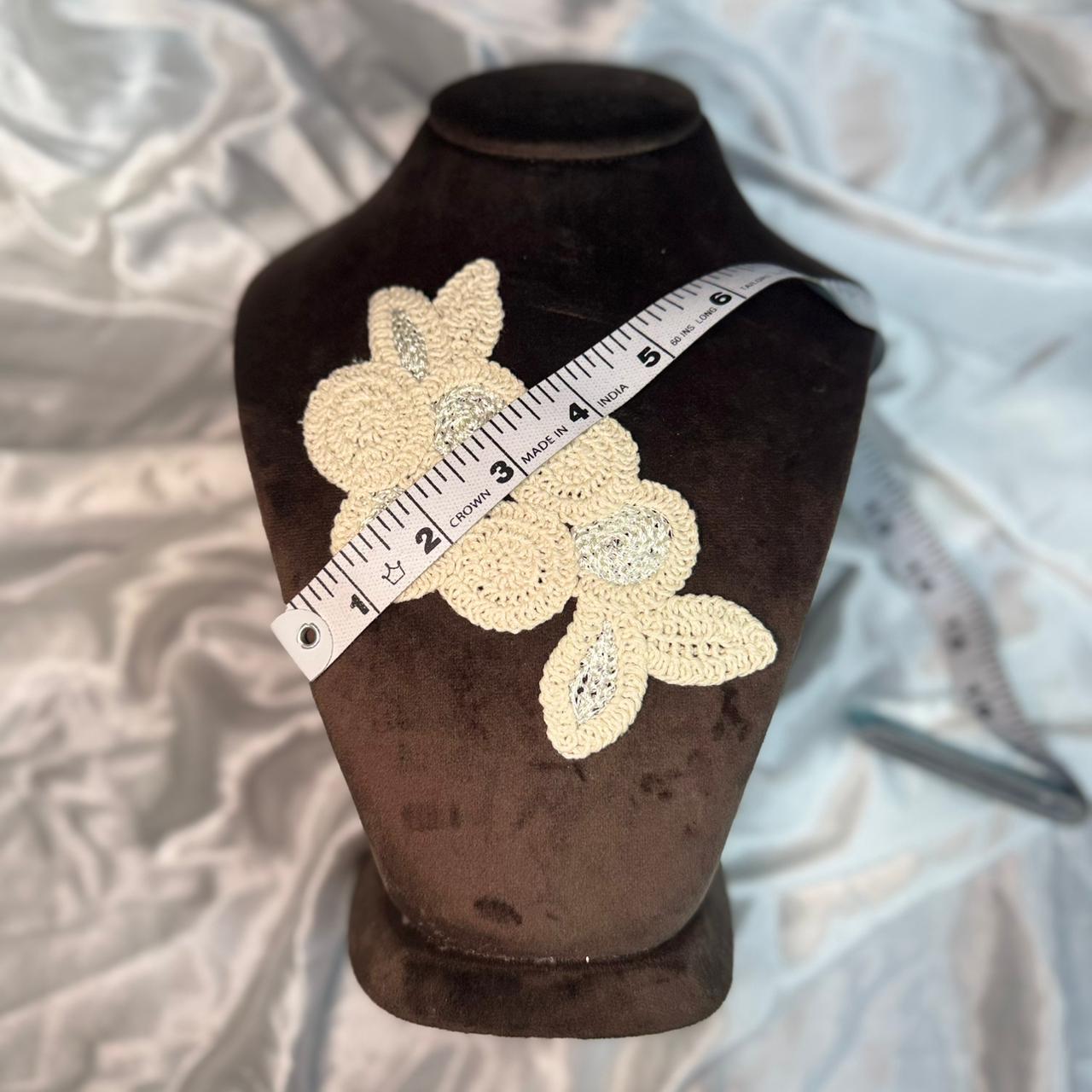 Dyeable Off White Brown Flower Applique Crochet Patch
