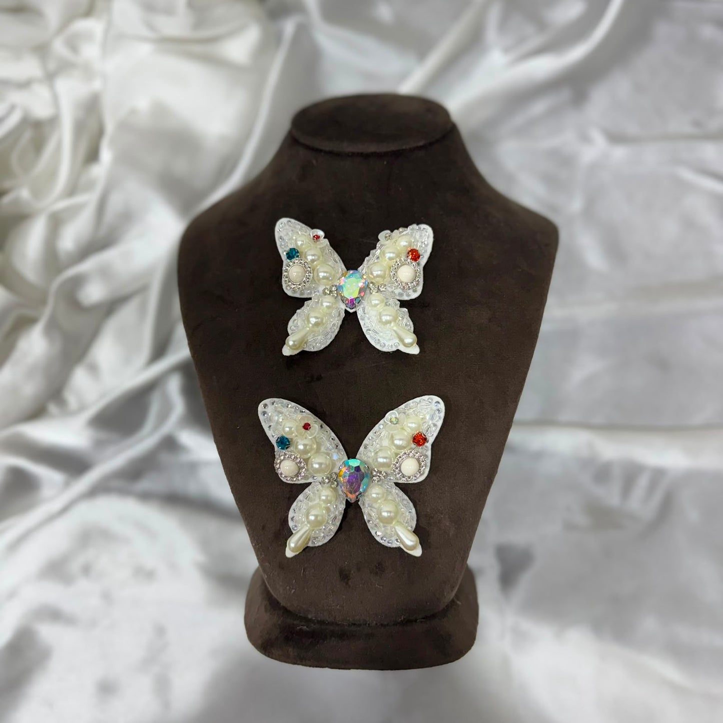 Luxury Handmade Pearl & Crystal Butterfly Applique Patch (2 Pieces)