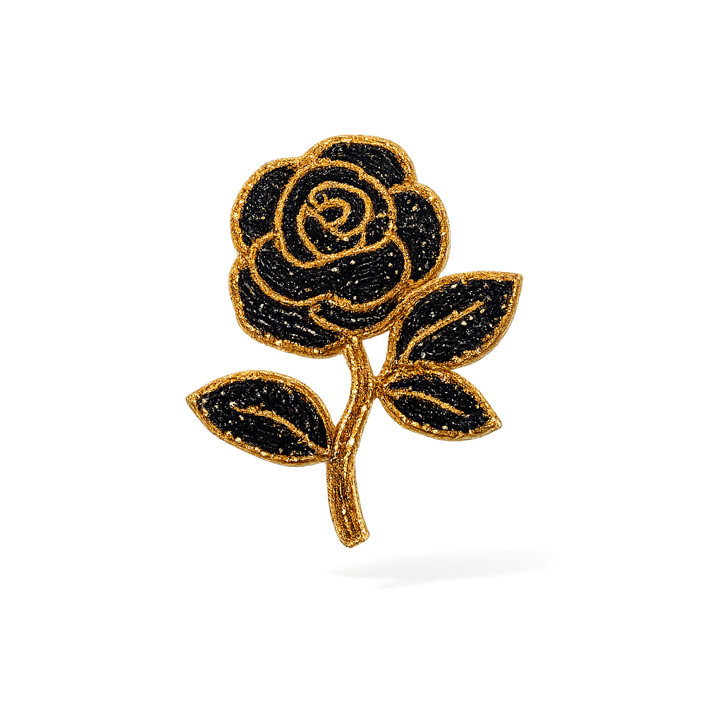 Black & Gold Rose Beaded Applique Patch (1 Piece)