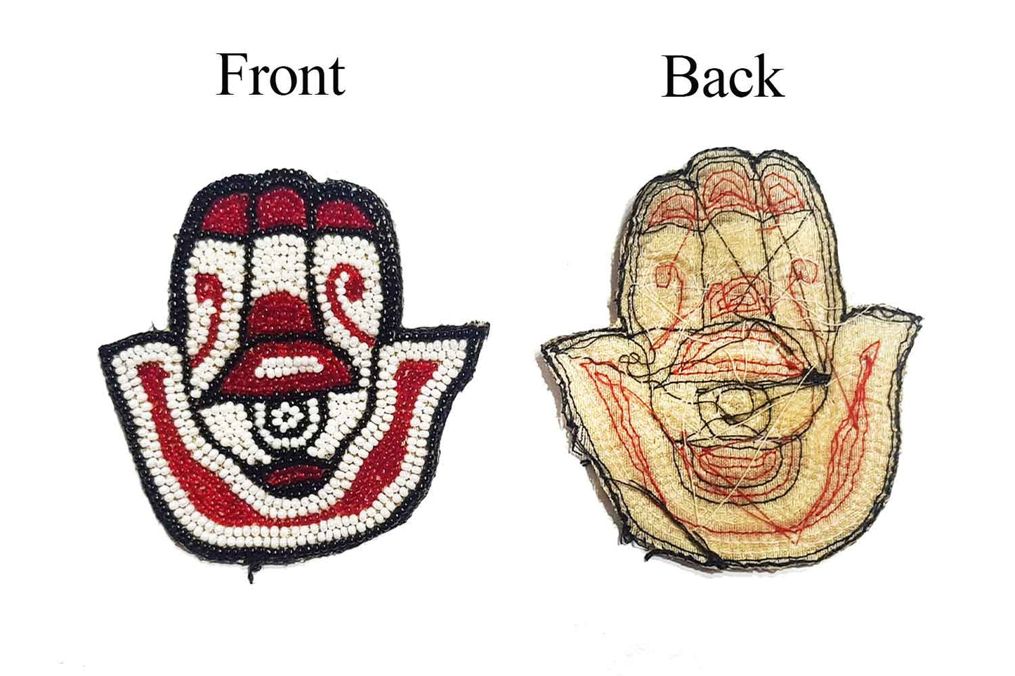 Red White Hand Shape Beads Work Hand Embroidery Patch