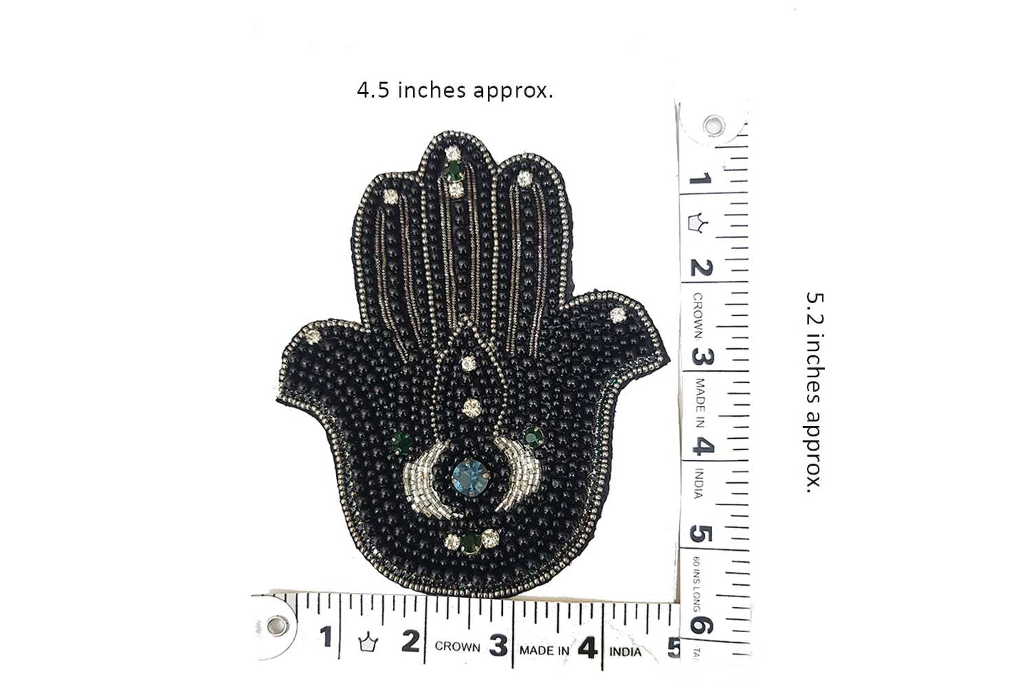 Black Beads work Hamsa Hand Design Evil Eye Embroidery Patch