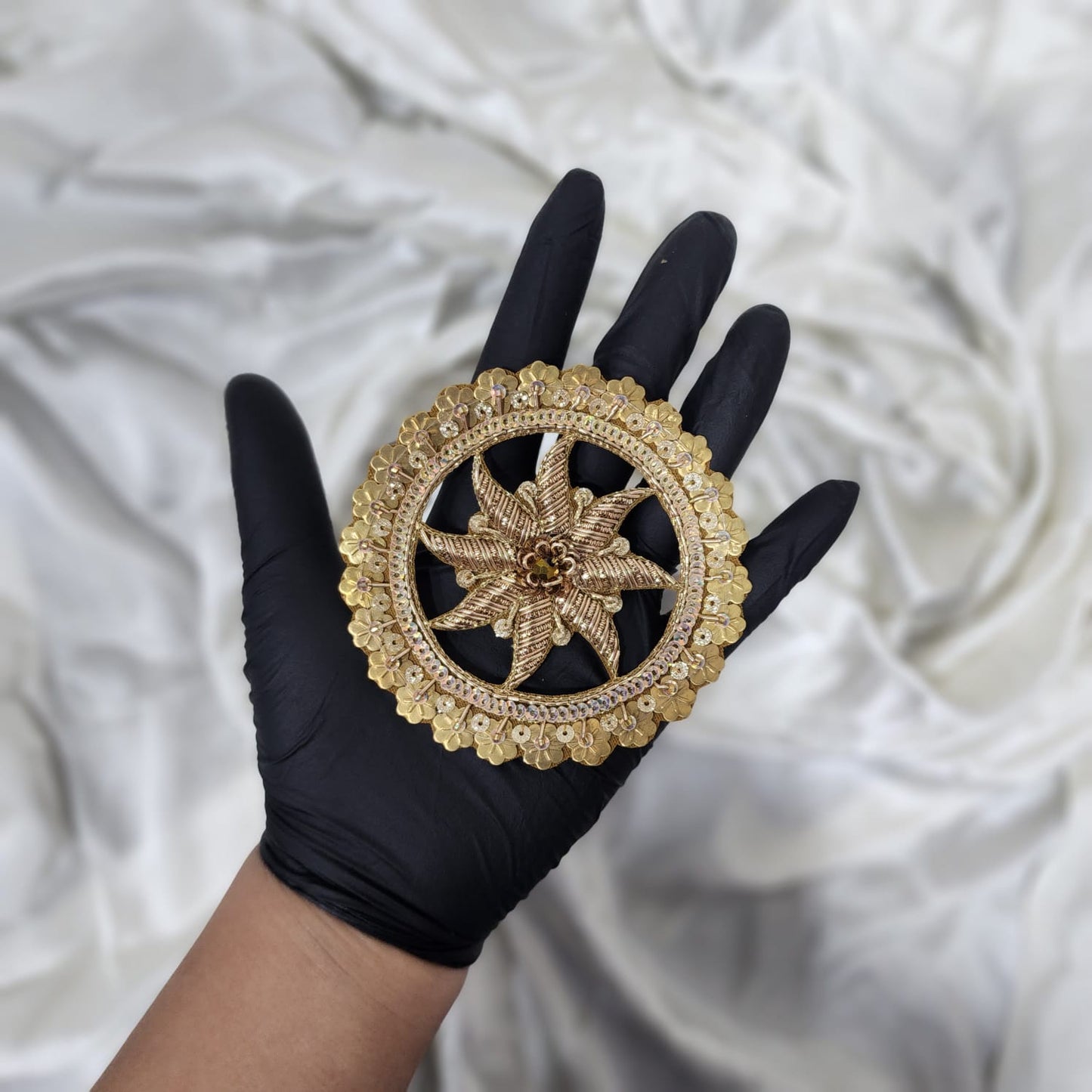 Golden Color Round Shape Hand Embroidery Patch 1 Piece