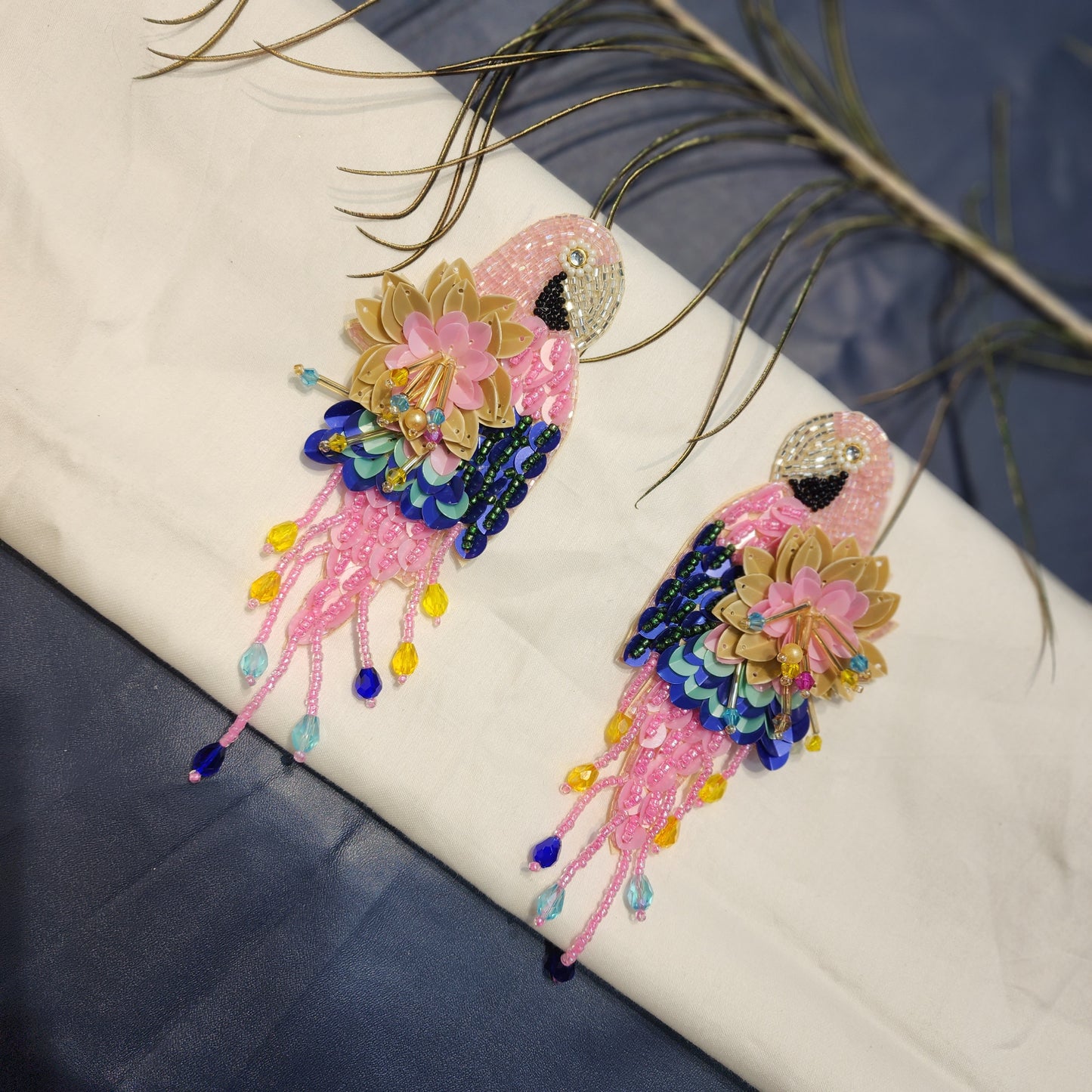 Designer Parrot shaped Hand Embroidered Patch