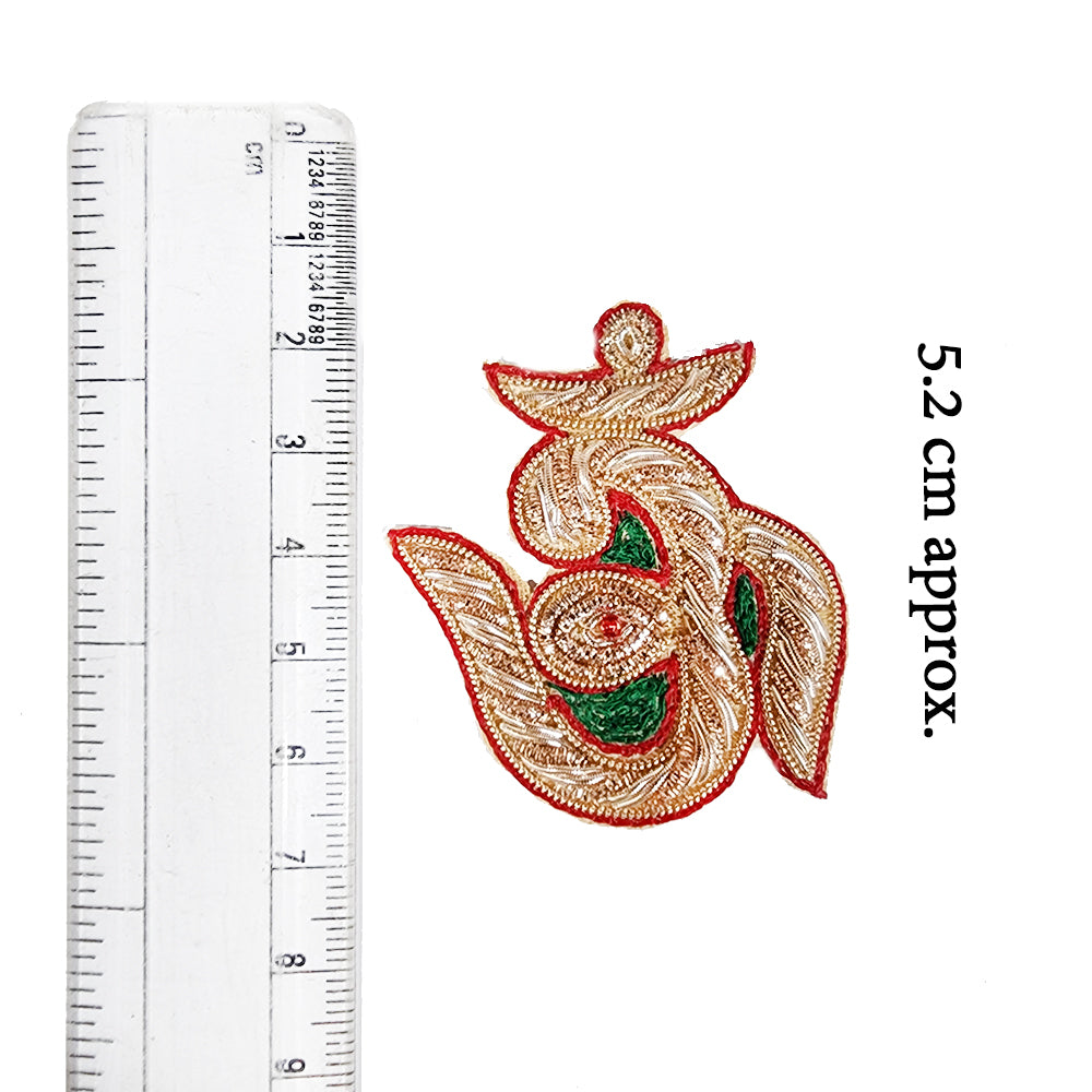 Light Golden Om Shaped Hand Embroidery Patch