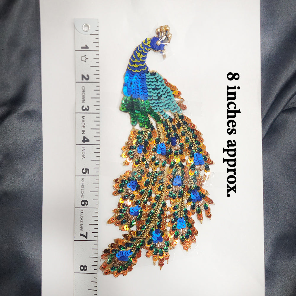 Multicolor Sequins work Peacock Patch