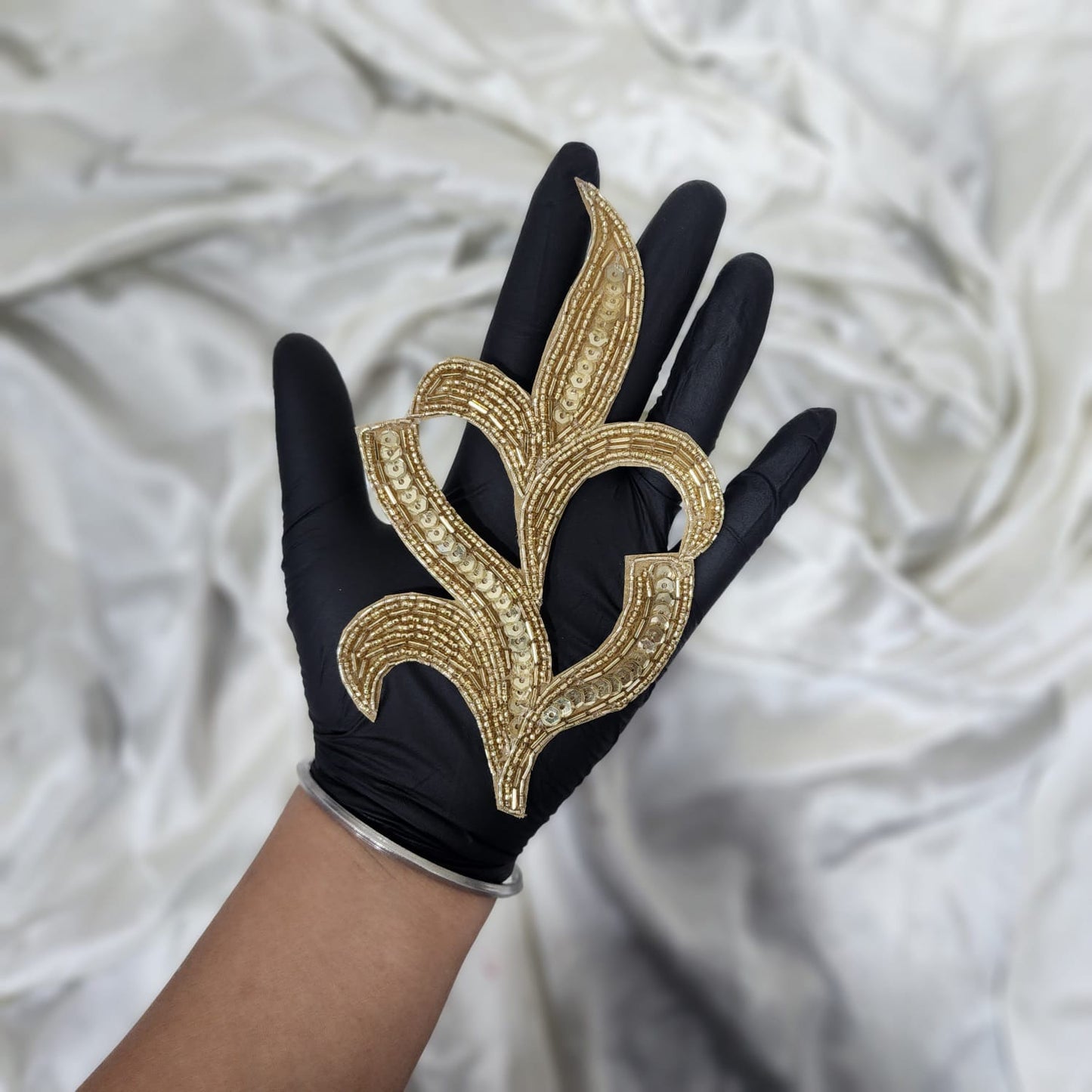 Light Golden Color Leaf shape Katdana and Sequins work Patch