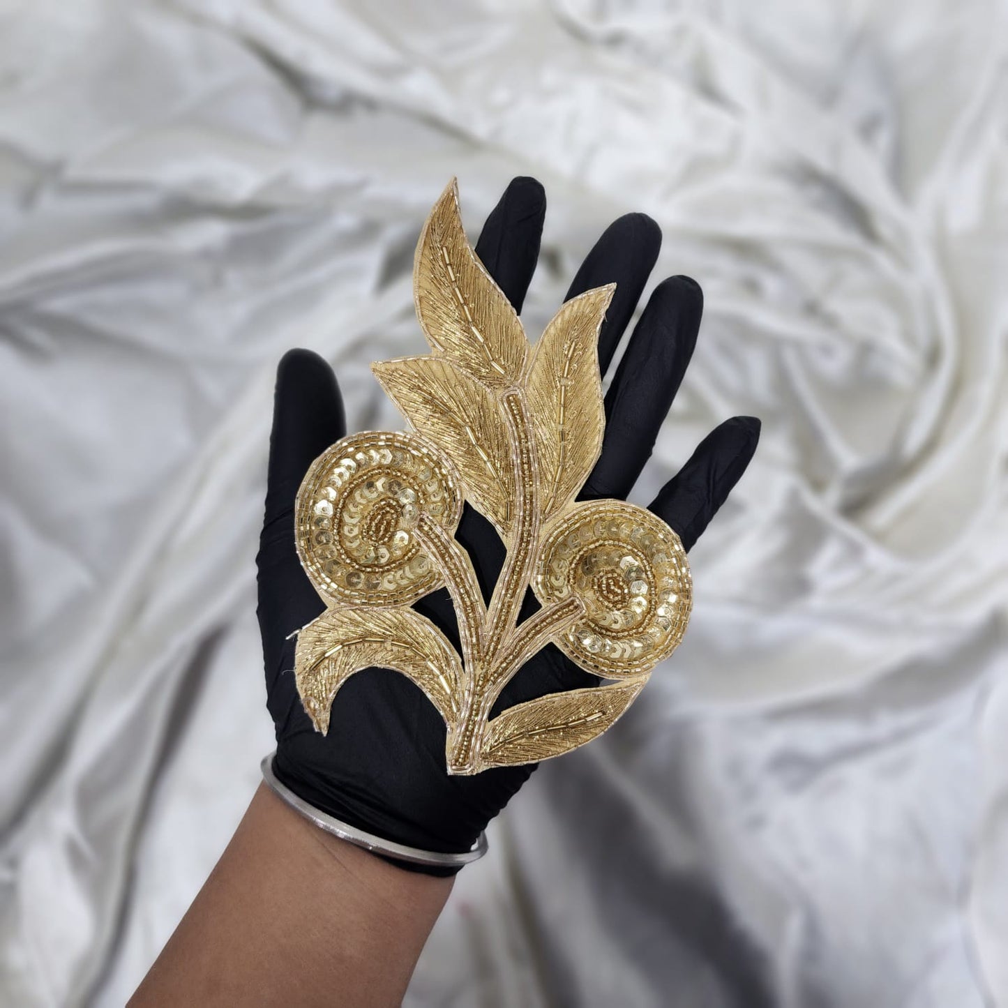 Light Golden Katdana and Sequins work Patch 1 Piece