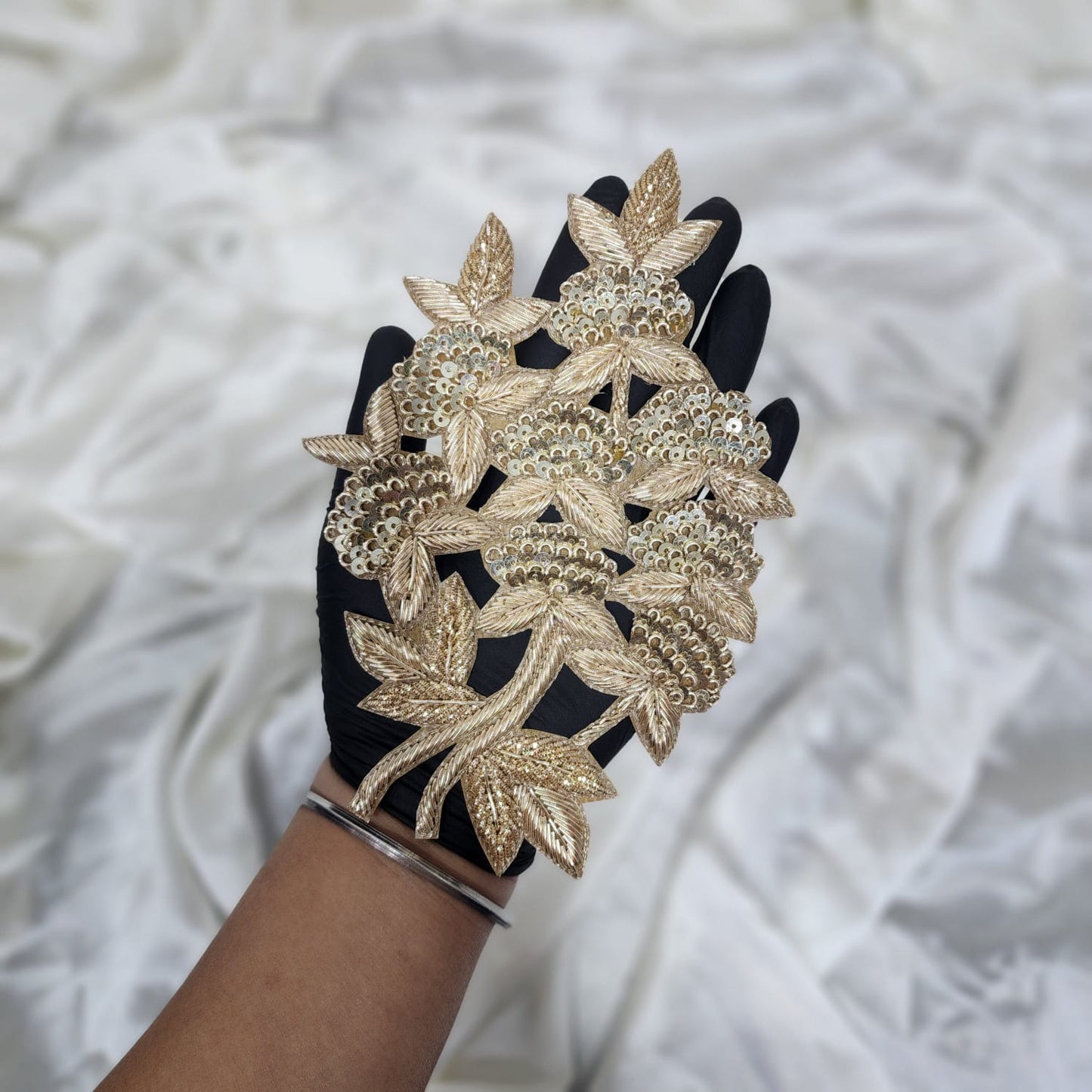 Light Gold Dabka and Sequins work Hand Embroidery Patches
