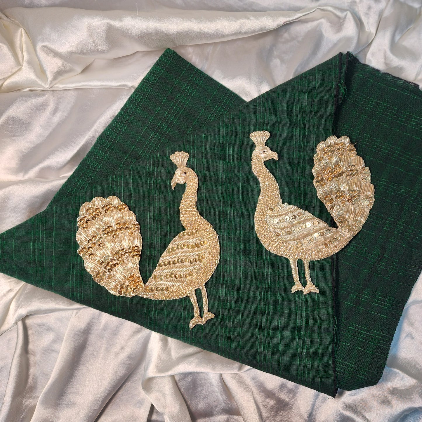 Light Golden color Dabka work Peacock Patch 1 PC