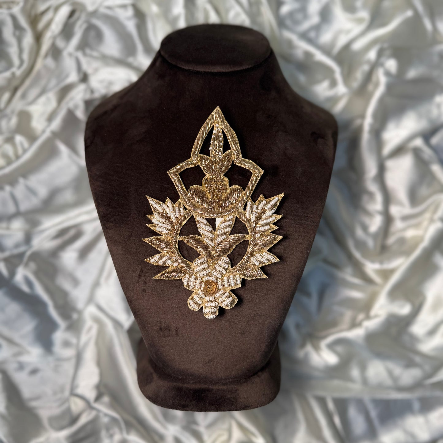 Antique Gold Dabka and Moti work Embroidered Patch