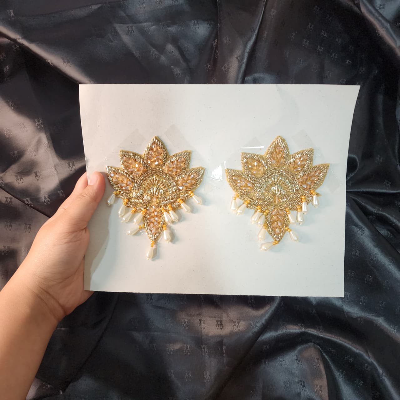 Crystal and Pearl work Handwork Patch 2 Pieces