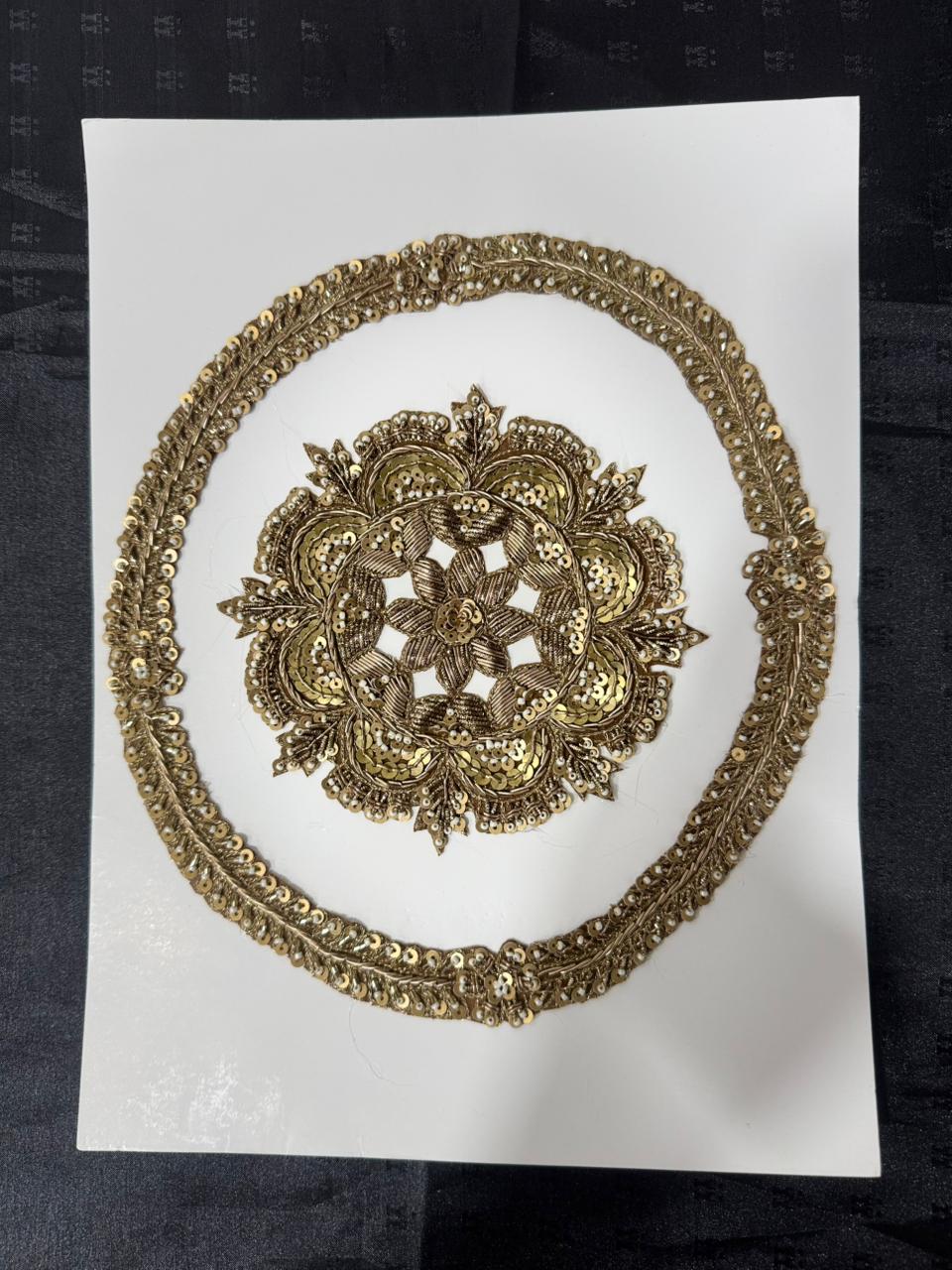 Golden Floral Embroidered Applique Patch